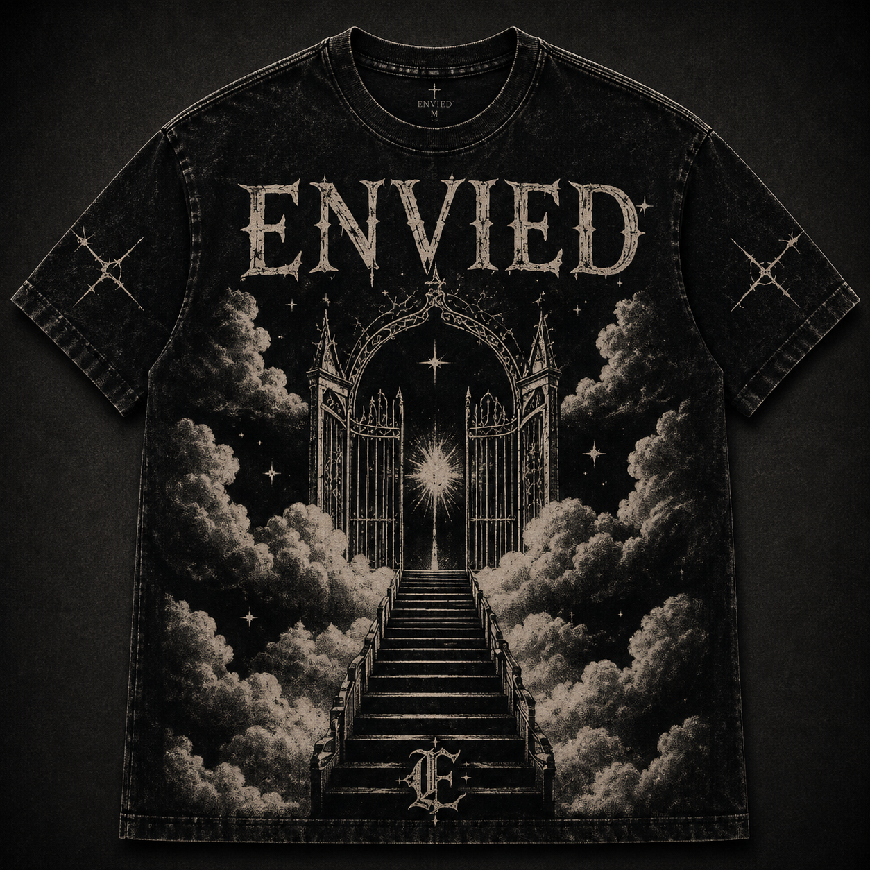 Built From Pain Tee — pink heavyweight tee with black gothic text across the chest