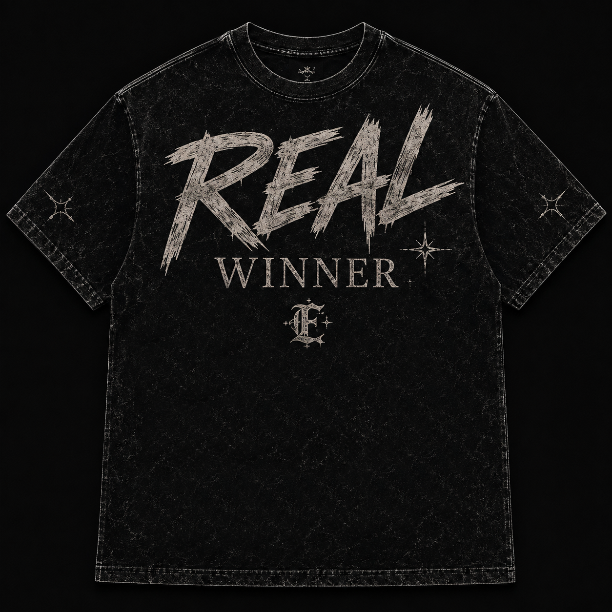 Never Beg Tee — black tee with a silver gothic cross and ENVIED script on the chest