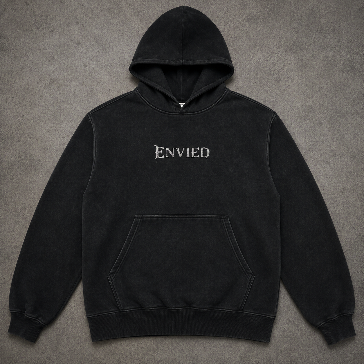 No Mercy zip hoodie — deep red with black gothic NO MERCY lettering and lightning artwork