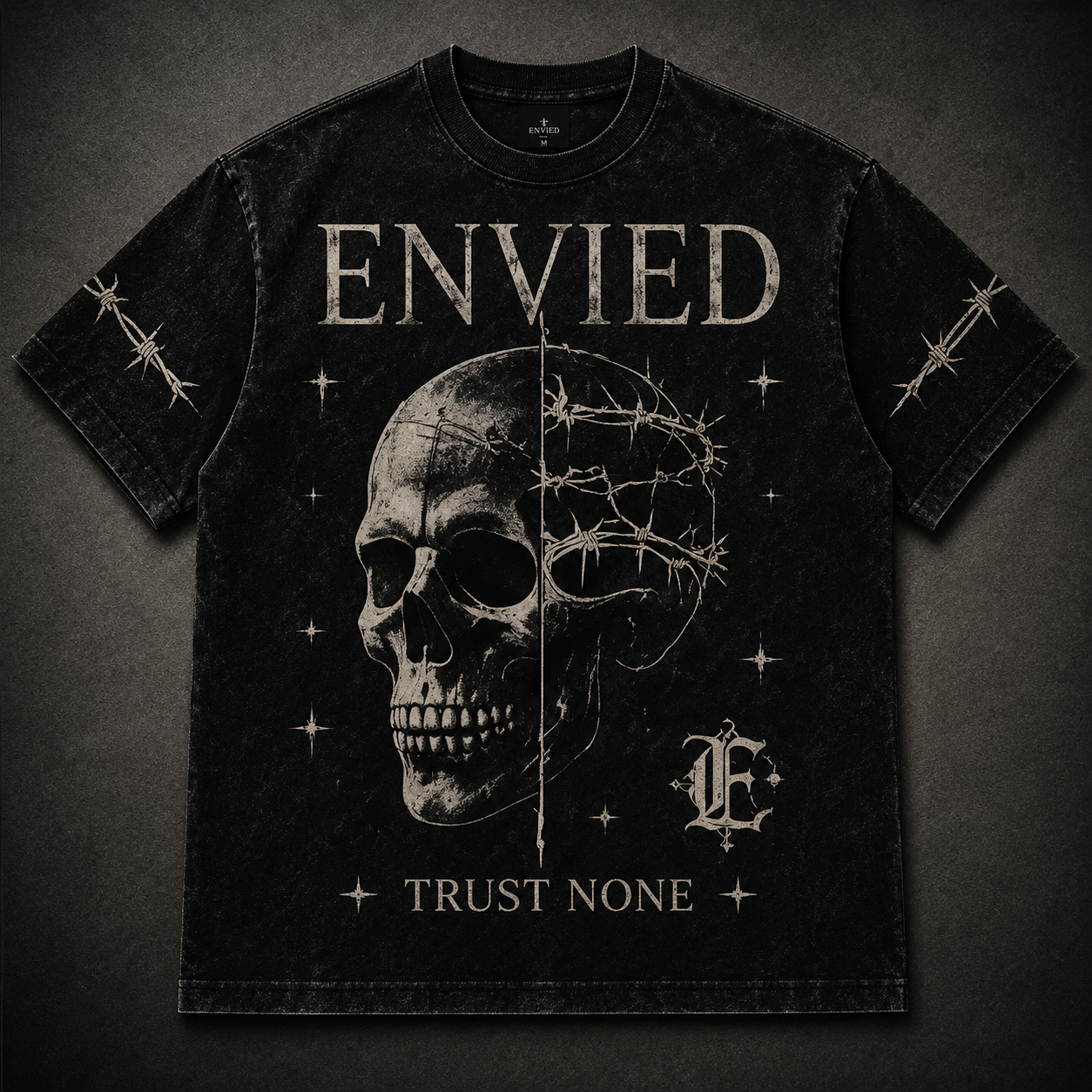 No Signal Tee — washed black tee with glitched NO SIGNAL back print