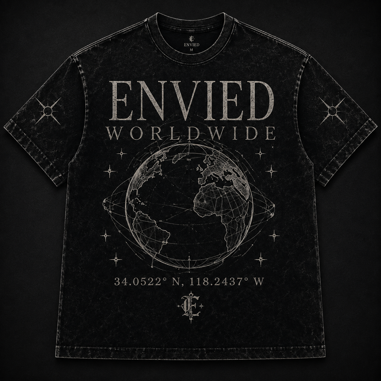 Outwork Doubt Tee — charcoal heavyweight tee with white gothic text across the chest