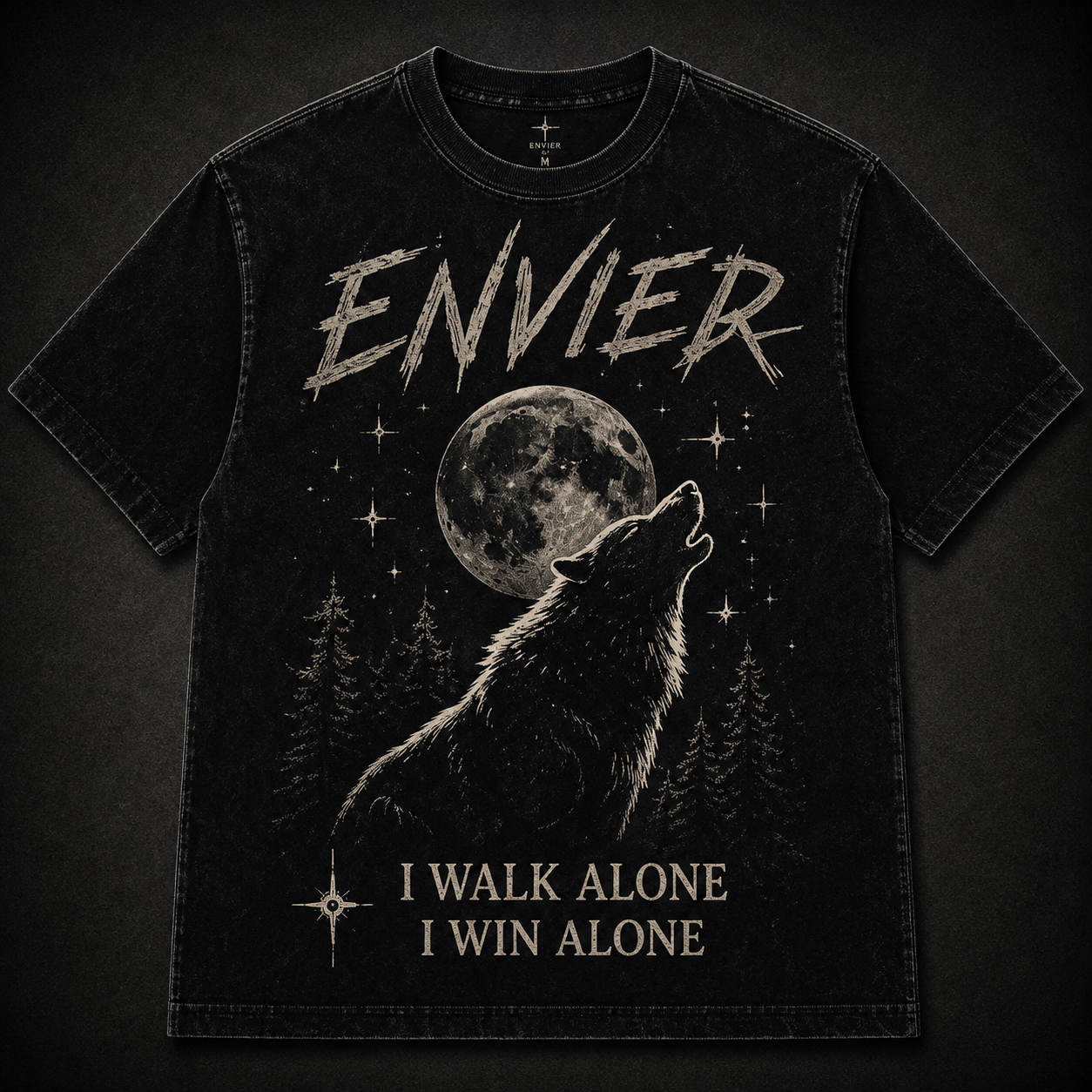 Silence Speaks Tee — white heavyweight tee with black gothic ENVIED lettering across the chest