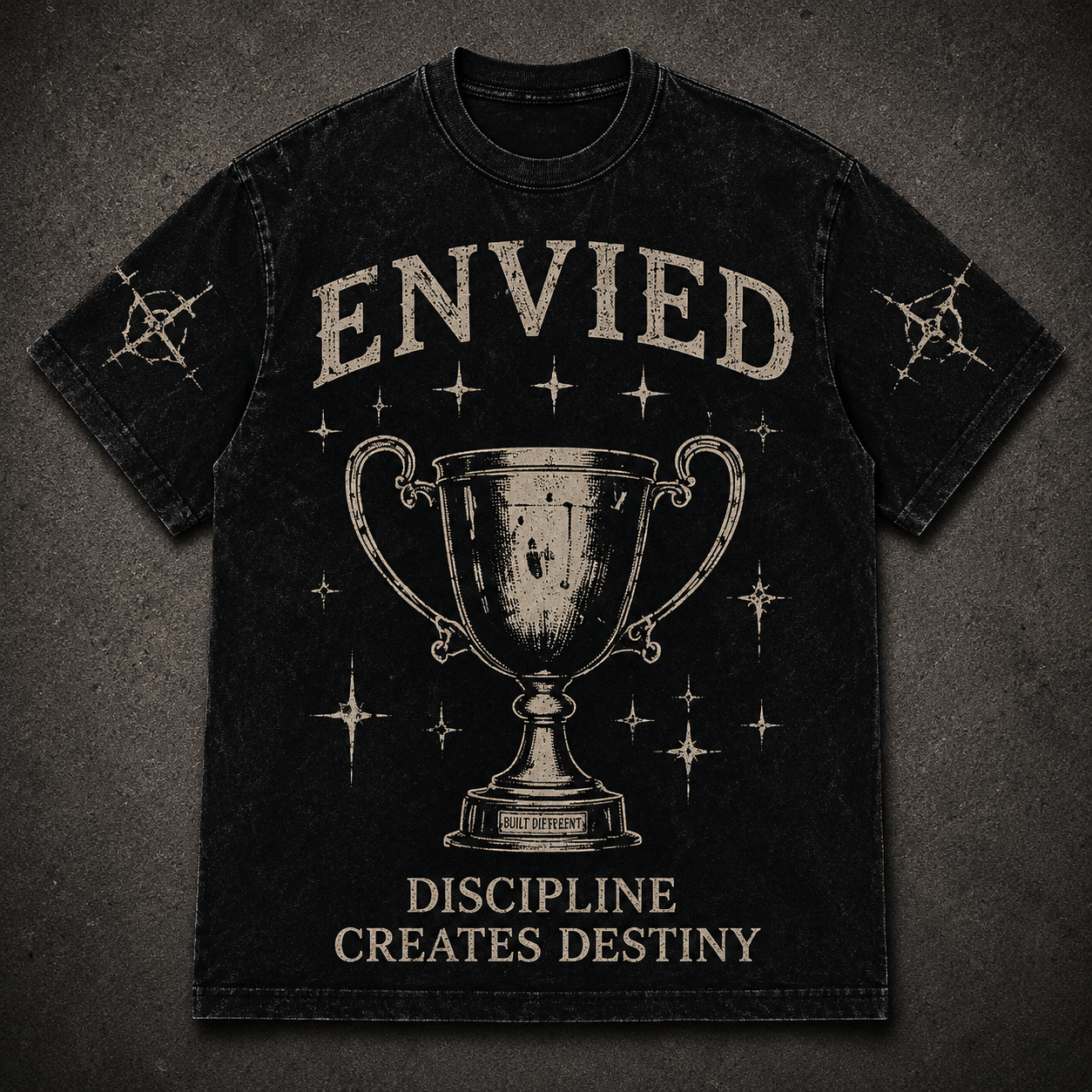 Thorn Crown Tee — charcoal tee with a tonal thorn crown print across the back